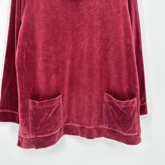 Coldwater Creek Pullover Womens XL Burgundy Cowl Neck Velour Tunic Pockets Comfy - Picture 3 of 10